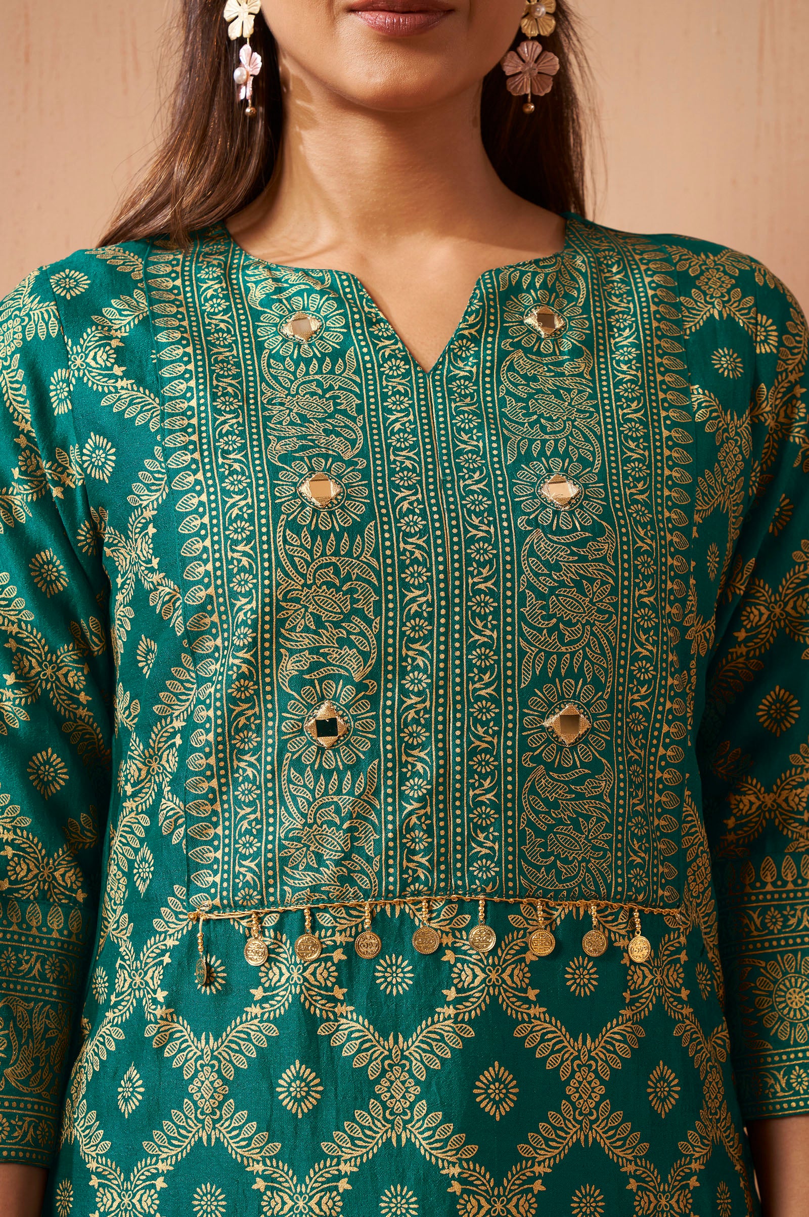 Women's Rama Green Jacquard Vichitra Silk Co-Ord Set
