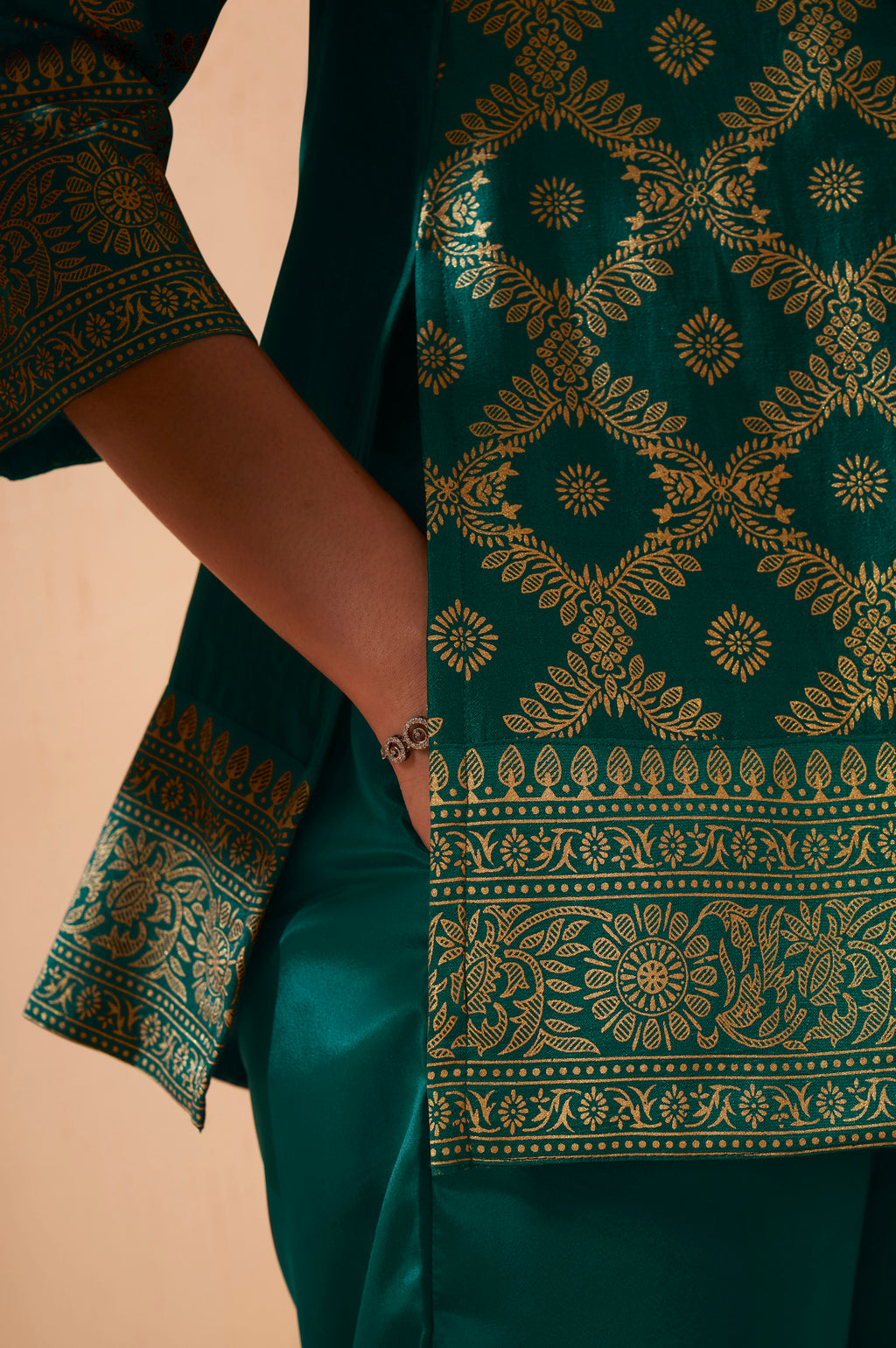 Women's Rama Green Jacquard Vichitra Silk Co-Ord Set