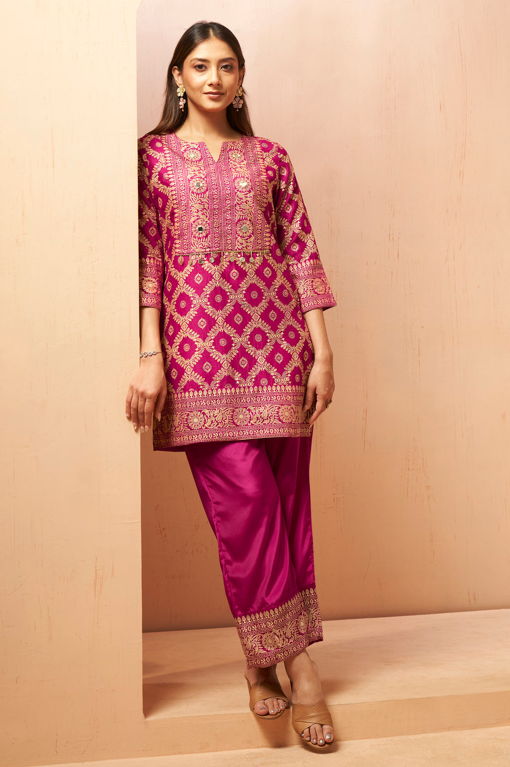 Women's Rama Green Jacquard Vichitra Silk Co-Ord Set