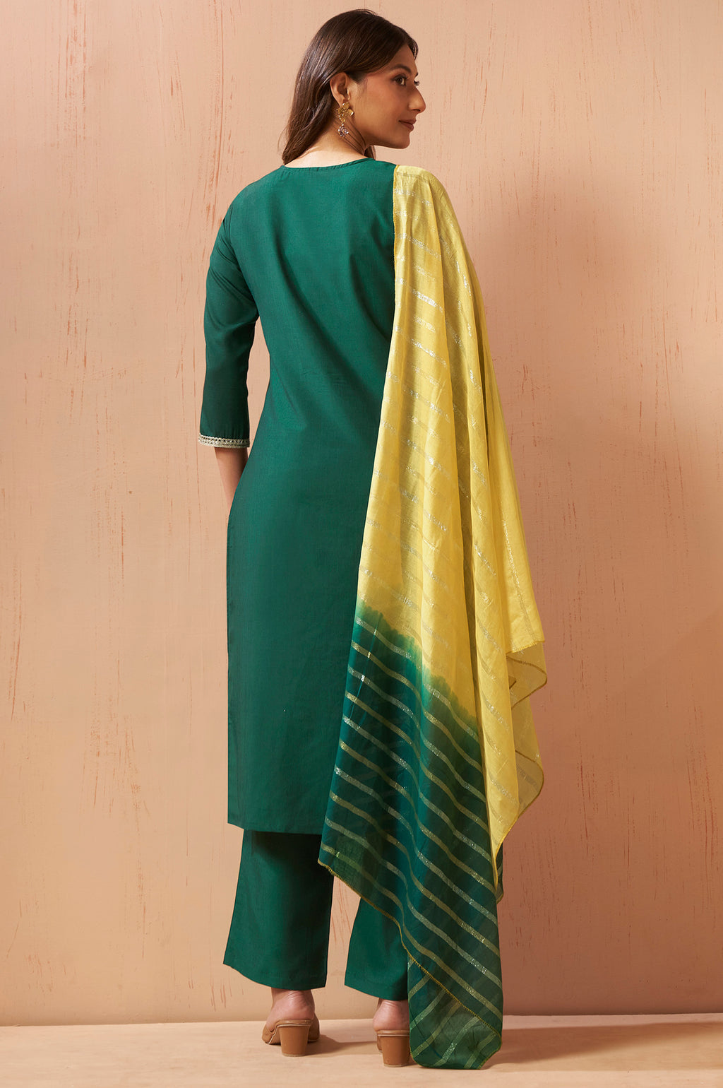Women's Red Embroidered Chinnon Kurta Set