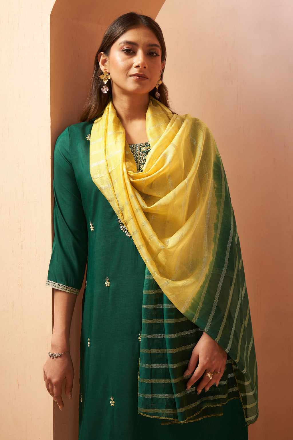 Women's Red Embroidered Chinnon Kurta Set