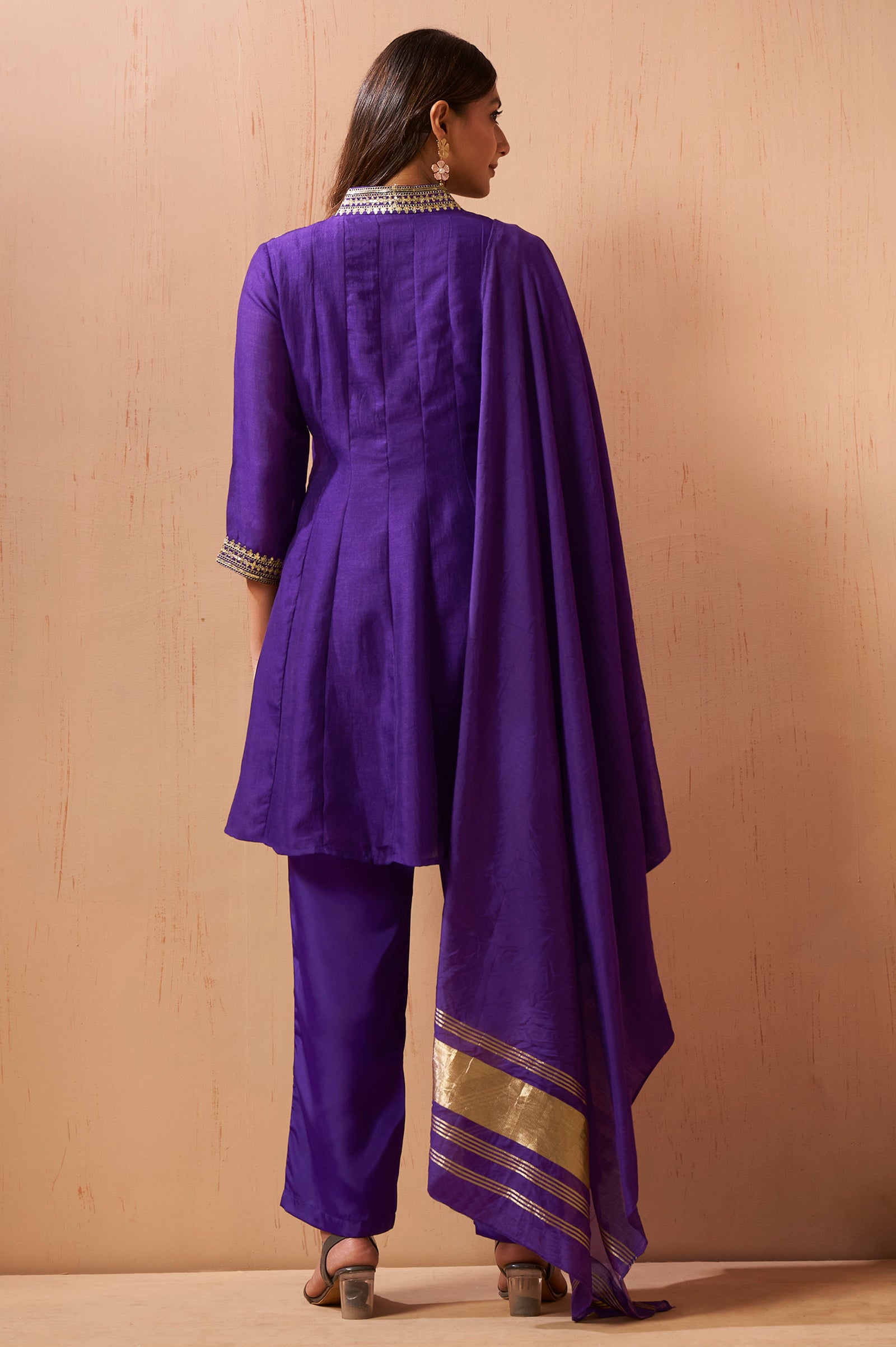 Women's Red Embroidered Vichitra Silk Kurta Set