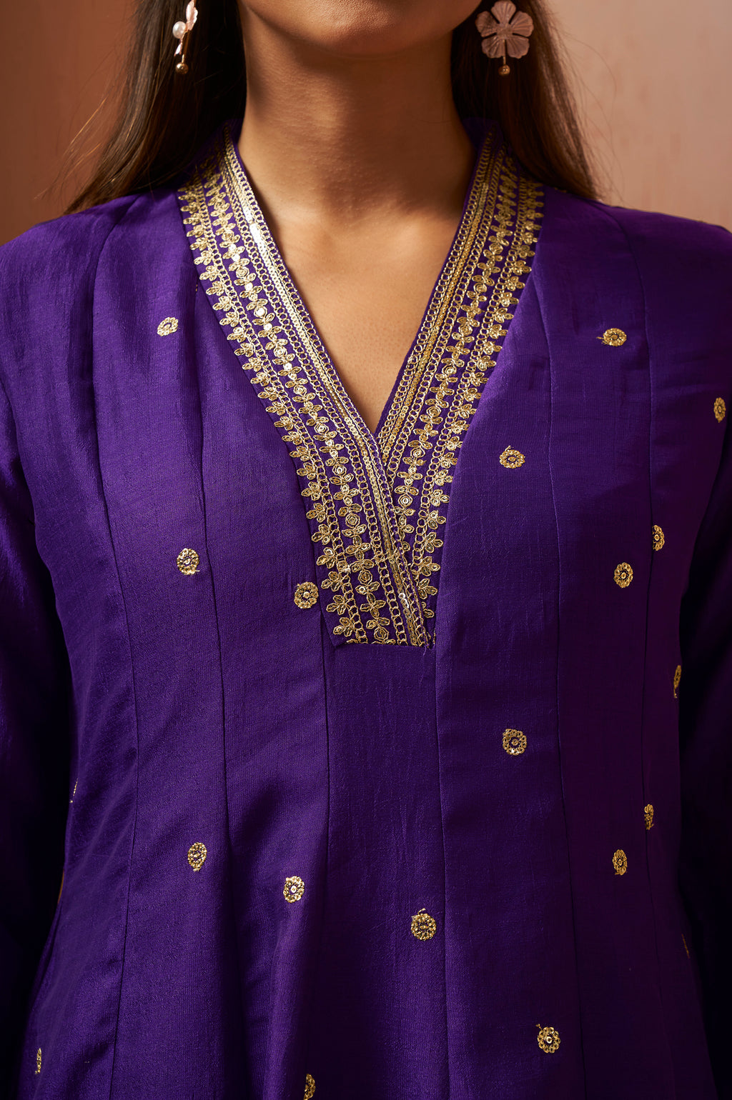Women's Red Embroidered Vichitra Silk Kurta Set