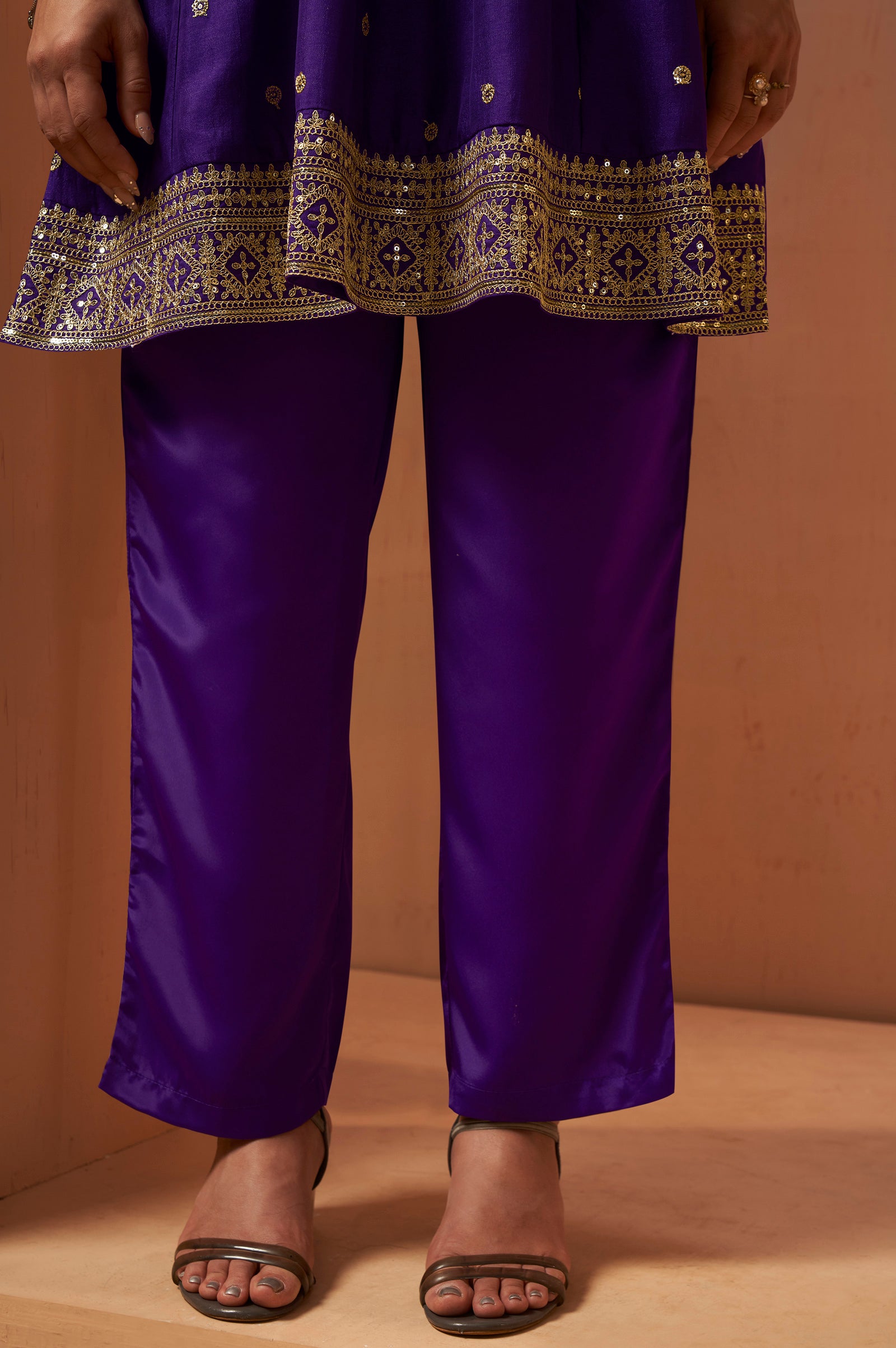 Women's Red Embroidered Vichitra Silk Kurta Set