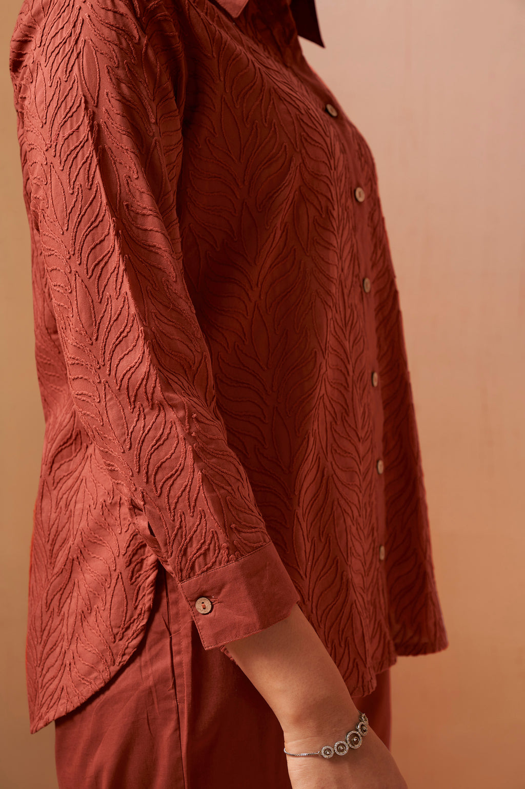 Rust Orange Embroidered Cotton Blend Co-Ord Set