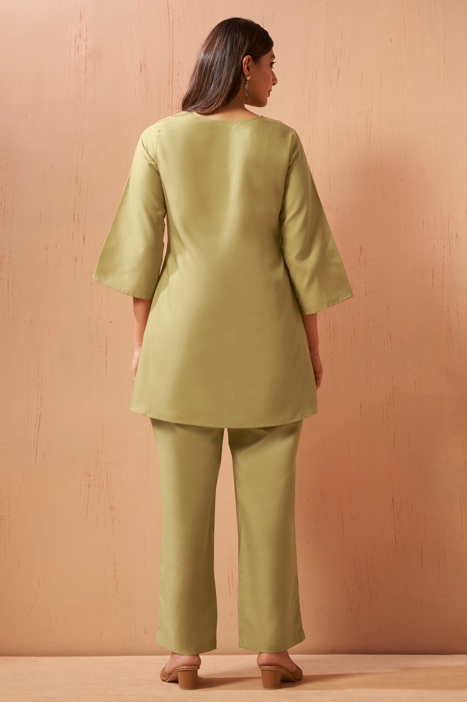 Olive Green Embroidered Mirror Work Co-Ord Set