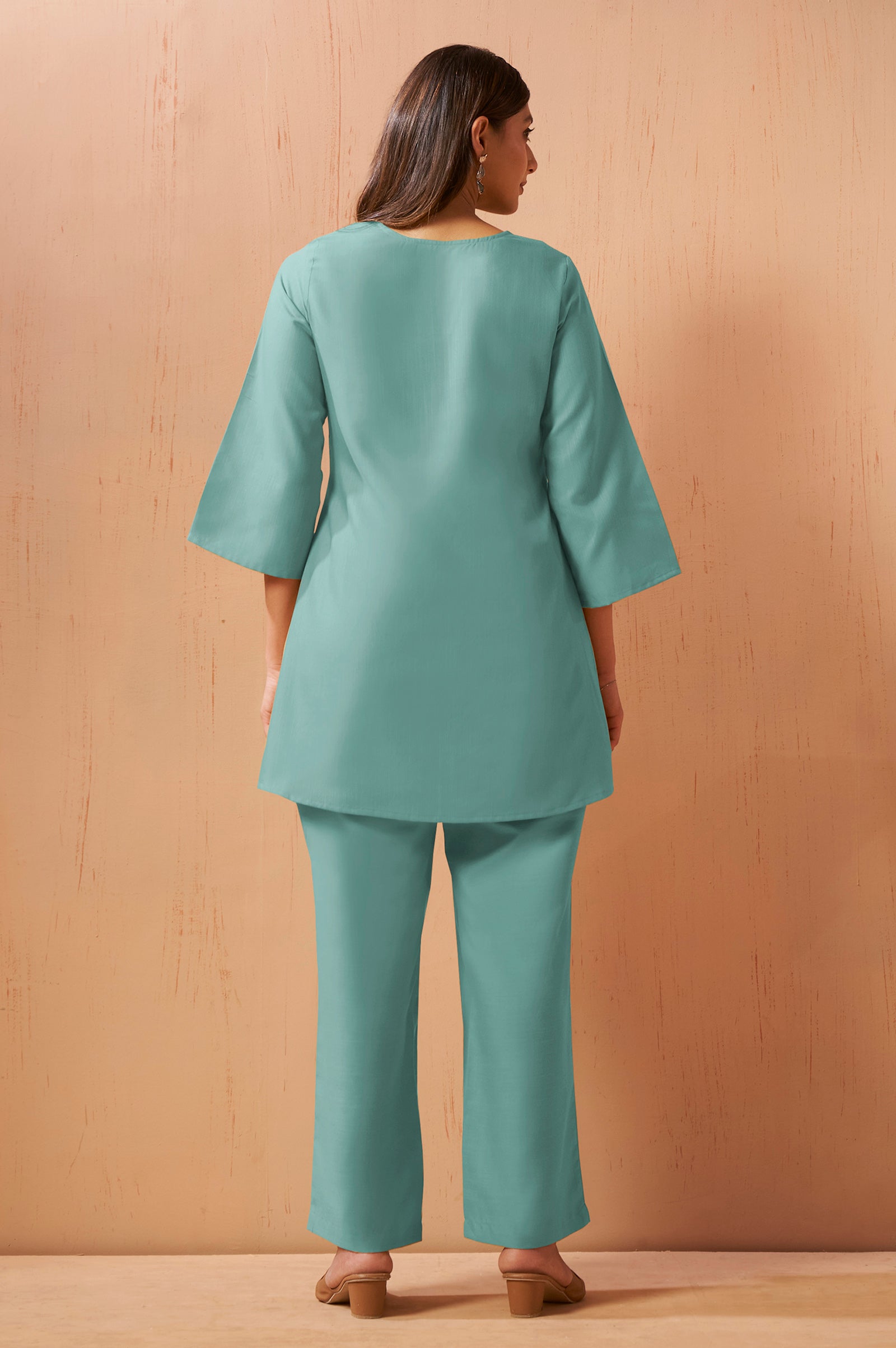 Olive Green Embroidered Mirror Work Co-Ord Set