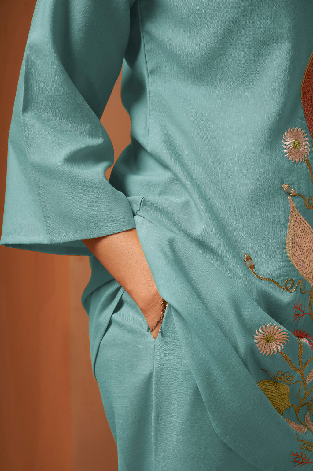 Olive Green Embroidered Mirror Work Co-Ord Set