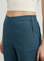 Teal Blue Premium Cotton Straight Pants — Soft Elastic Waist Daily Wear Trousers