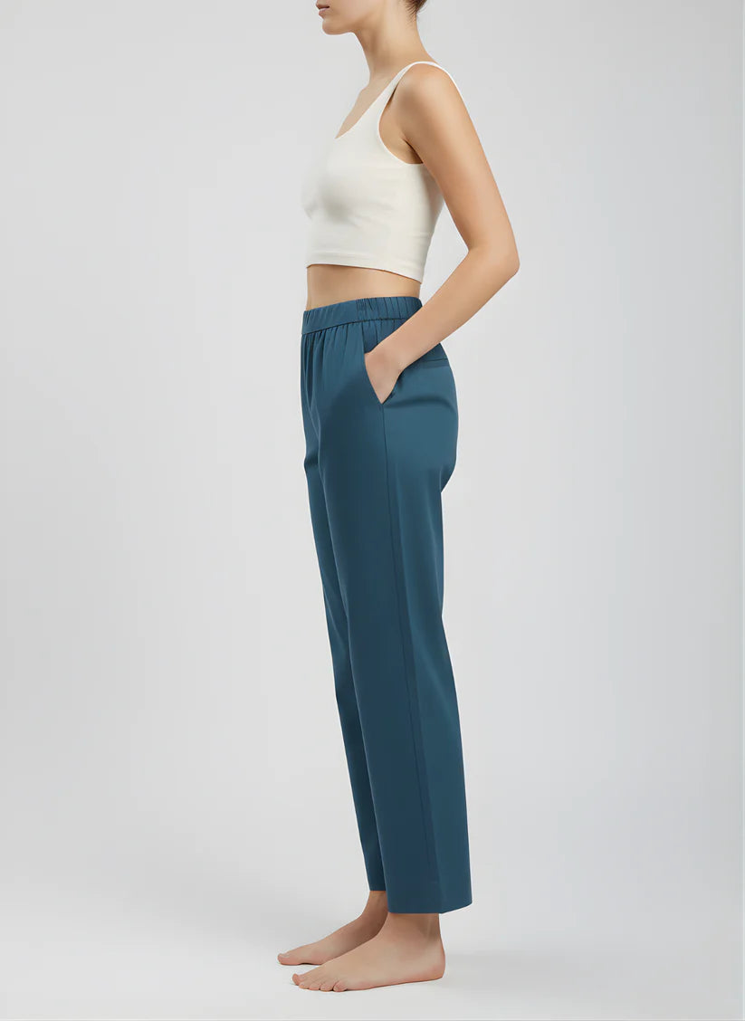Teal Blue Premium Cotton Straight Pants — Soft Elastic Waist Daily Wear Trousers