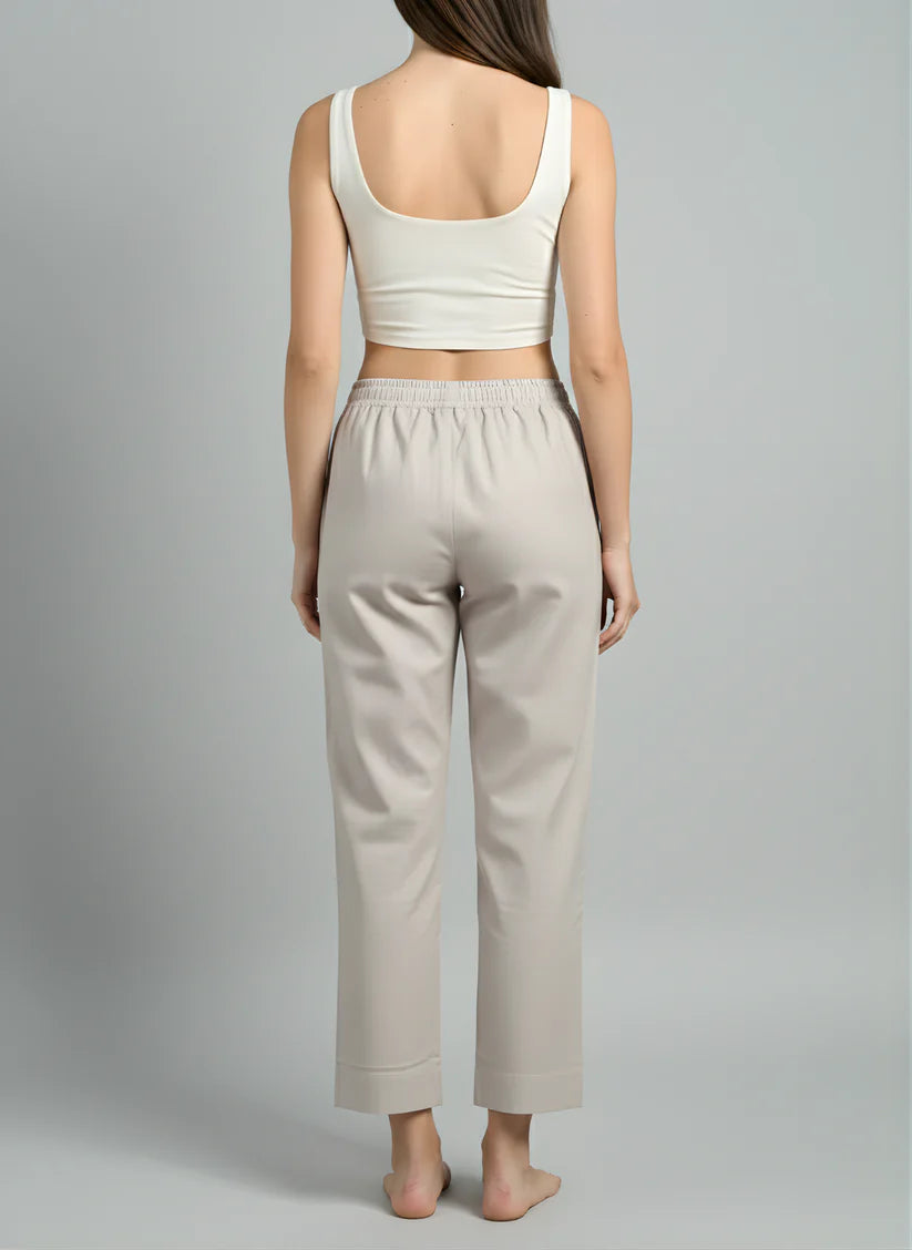 Cream Premium Cotton Ankle-Length Straight Pants — Elegant Everyday Fit