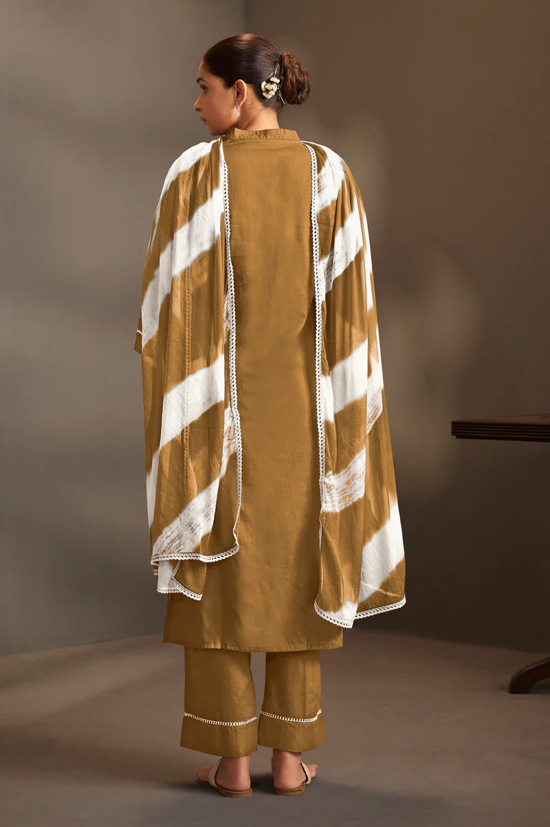 Rama Pure Cotton Schiffli Embroidered Straight Kurta Set with Cotton Pants & Najmin Chiffon Dupatta