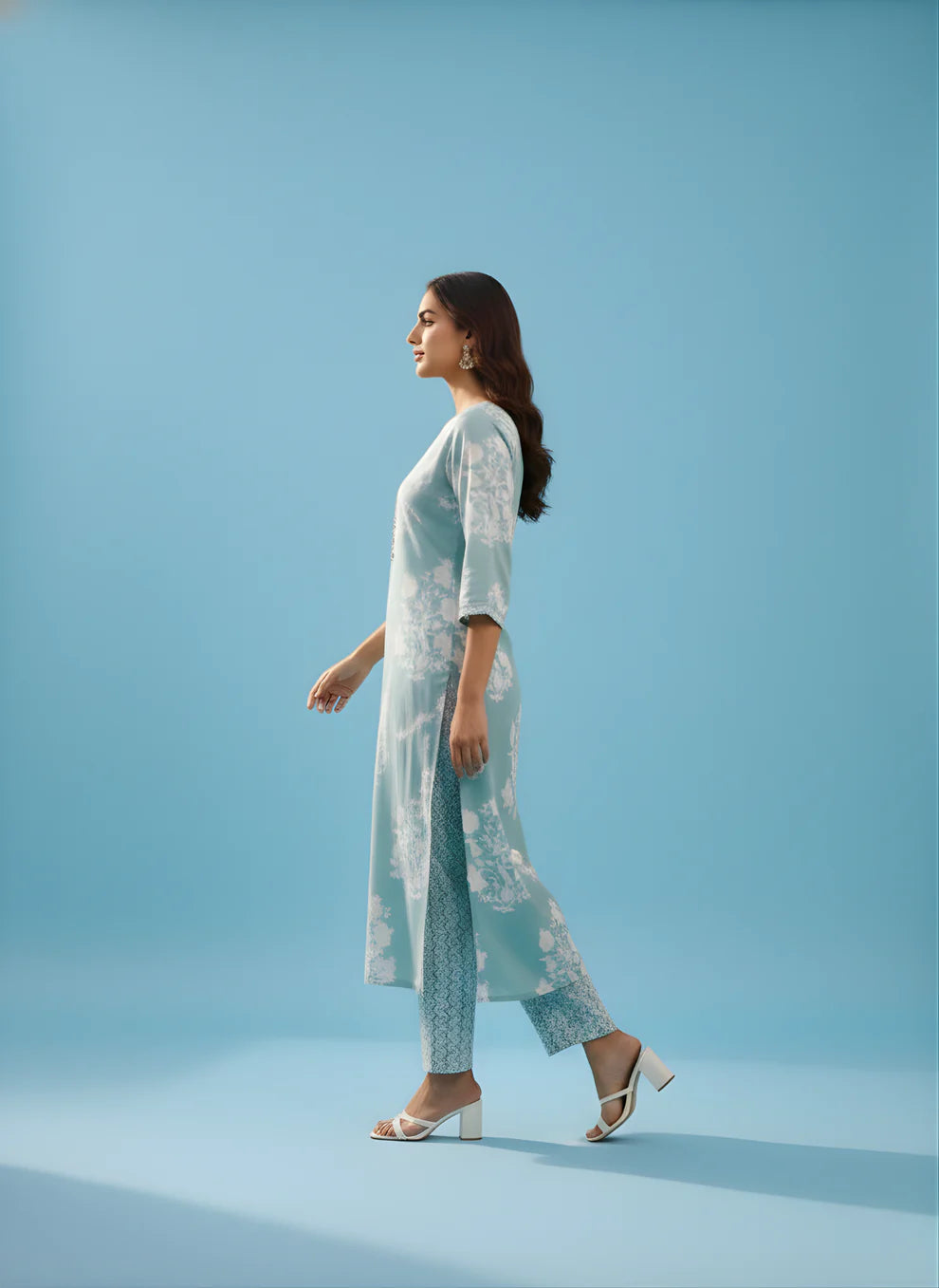 Steel Blue Rose Garden Pure Cotton Kurta & Pant Set
