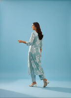 Steel Blue Rose Garden Pure Cotton Kurta & Pant Set