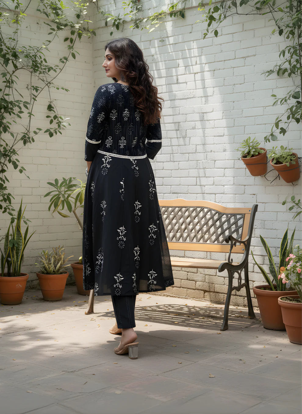 Elegant Black Printed Cotton Kurta Set