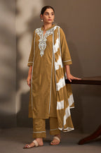 Rama Pure Cotton Schiffli Embroidered Straight Kurta Set with Cotton Pants & Najmin Chiffon Dupatta