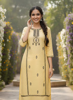 Mustard Yellow Embroidered Pure Flex Cotton Kurta Set