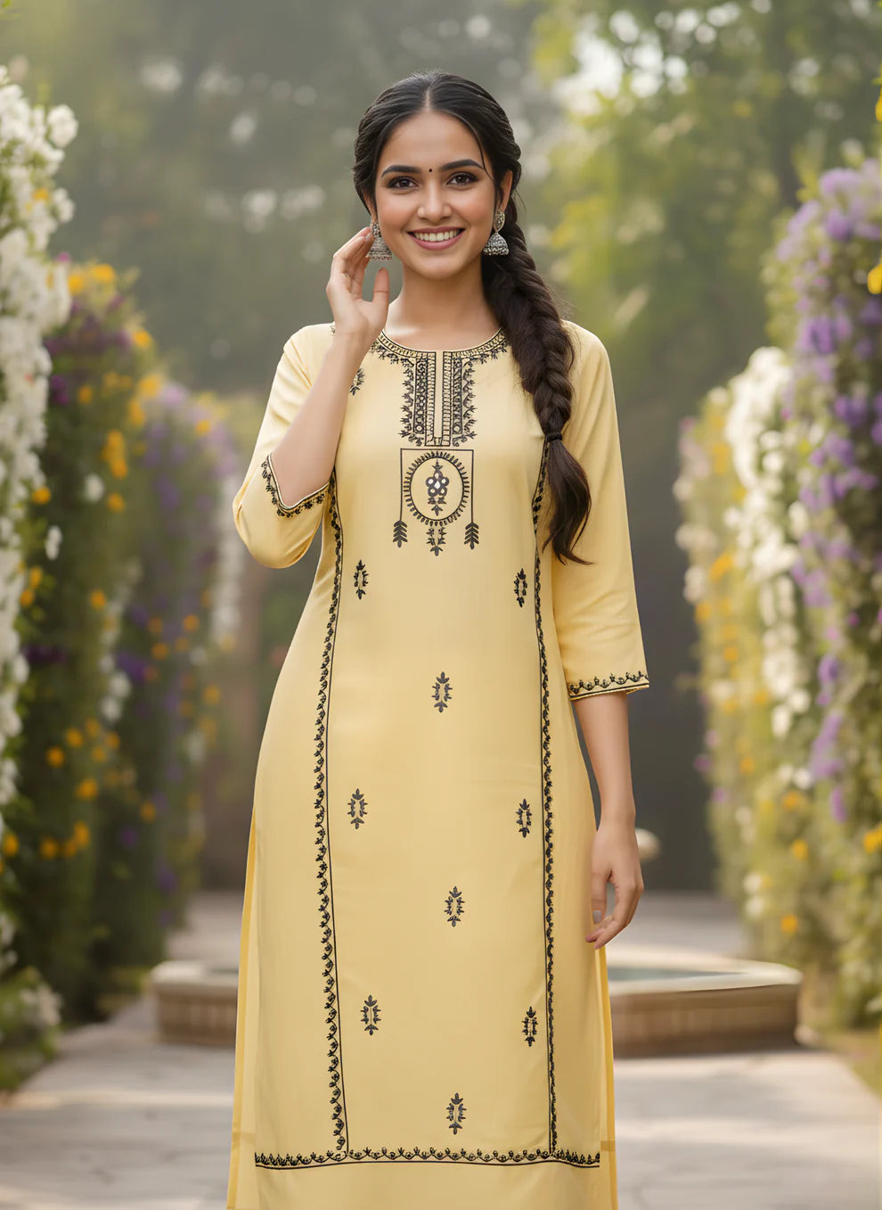 Mustard Yellow Embroidered Pure Flex Cotton Kurta Set