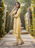 Mustard Yellow Embroidered Pure Flex Cotton Kurta Set