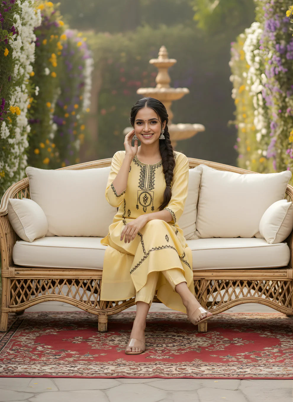 Mustard Yellow Embroidered Pure Flex Cotton Kurta Set