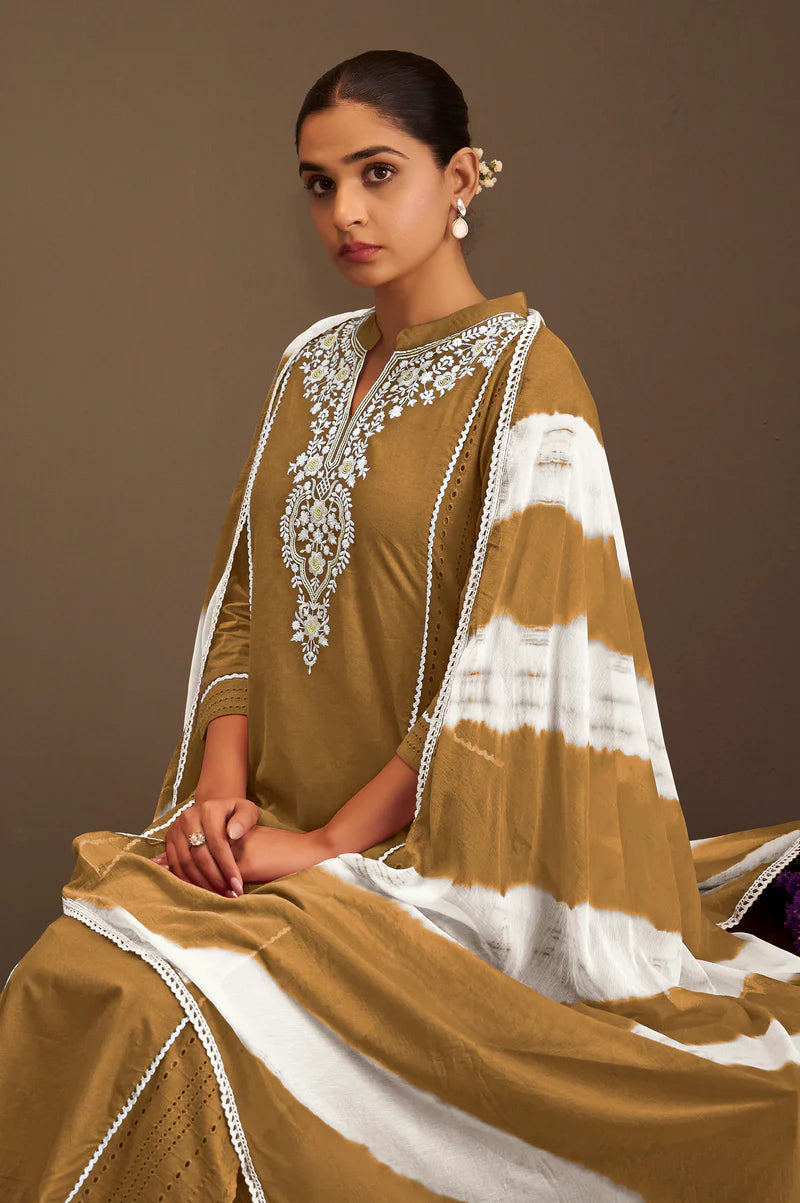 Rama Pure Cotton Schiffli Embroidered Straight Kurta Set with Cotton Pants & Najmin Chiffon Dupatta