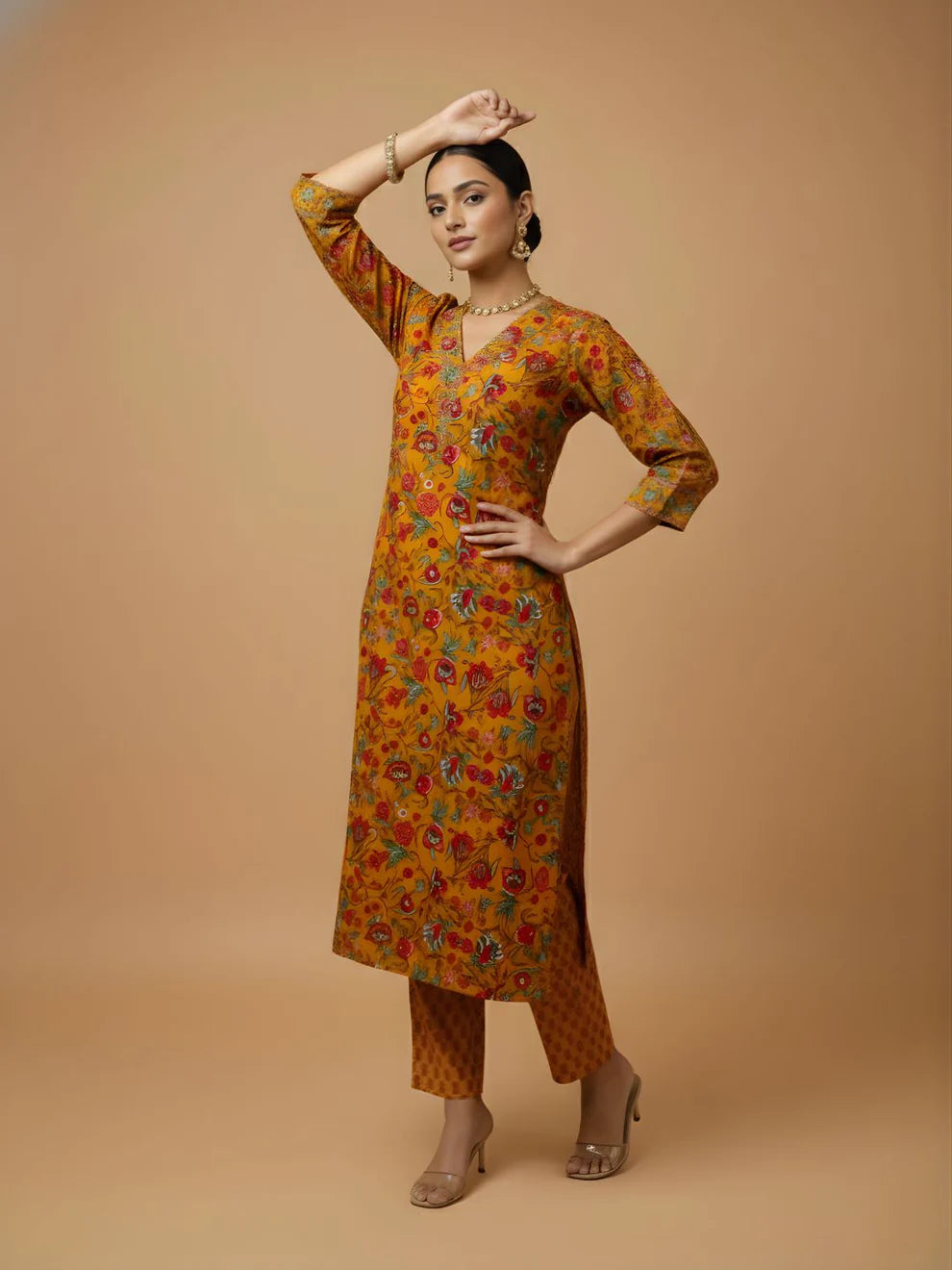 Mustard Bloom Pure Cotton Printed Kurta & Pant Set | Ethnic Floral Co-ord