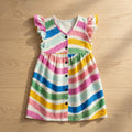 Girls Multicolor Stripe Dress – 100% Cotton | Rainbow Print