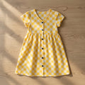 Girls Yellow Checkered Dress – 100% Cotton | Stylish Button-Down