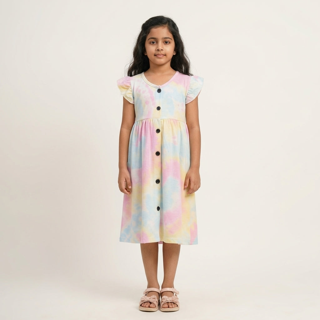 Girls Pastel Tie-Dye Dress – 100% Cotton | Multicolor Soft Design