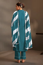Rama Pure Cotton Schiffli Embroidered Straight Kurta Set with Cotton Pants & Najmin Chiffon Dupatta
