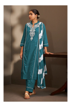 Rama Pure Cotton Schiffli Embroidered Straight Kurta Set with Cotton Pants & Najmin Chiffon Dupatta