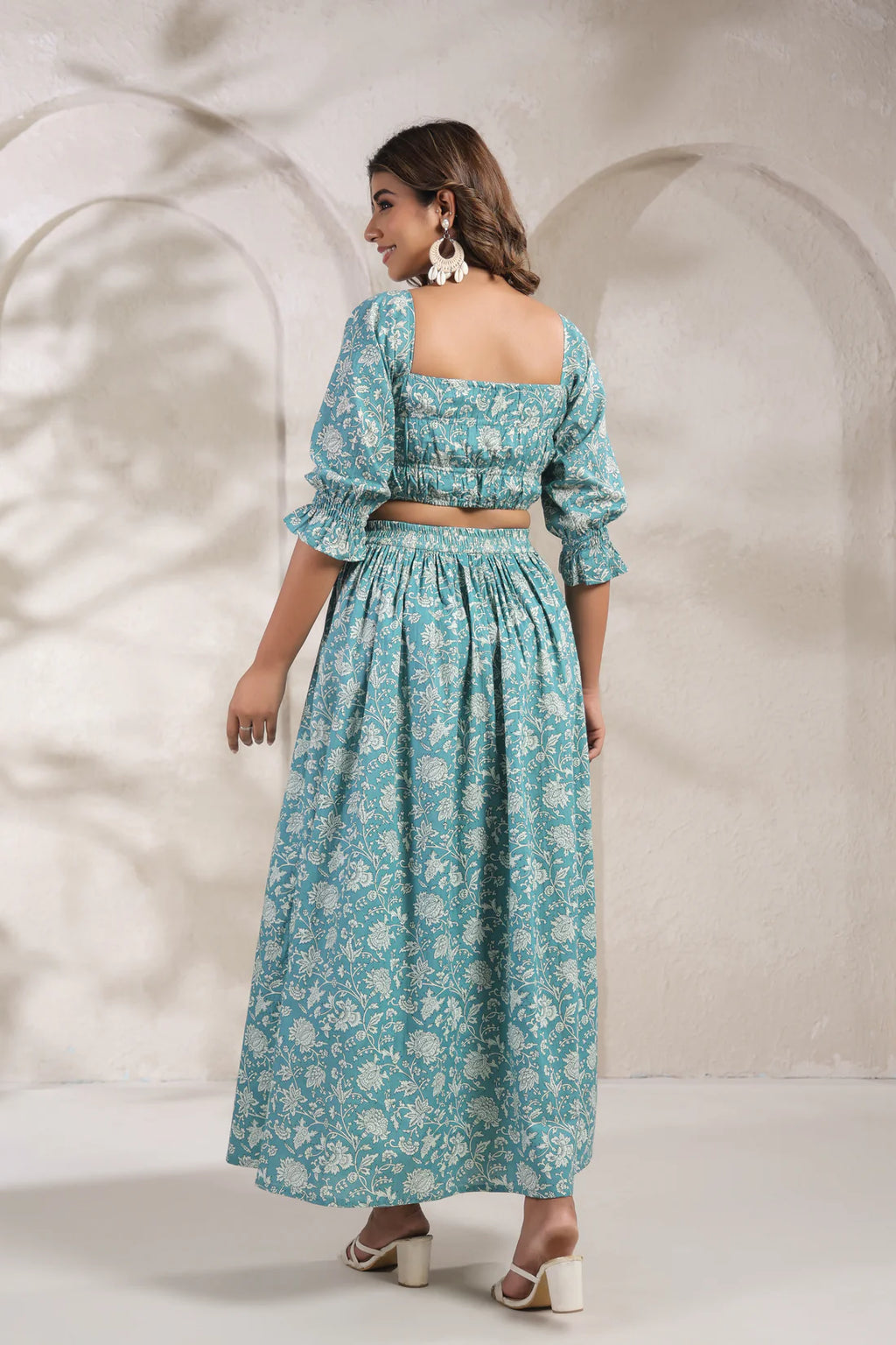 Elegant Cotton Crop Top & Skirt Co-ord Set – Floral Print | Summer Ethnic Wear