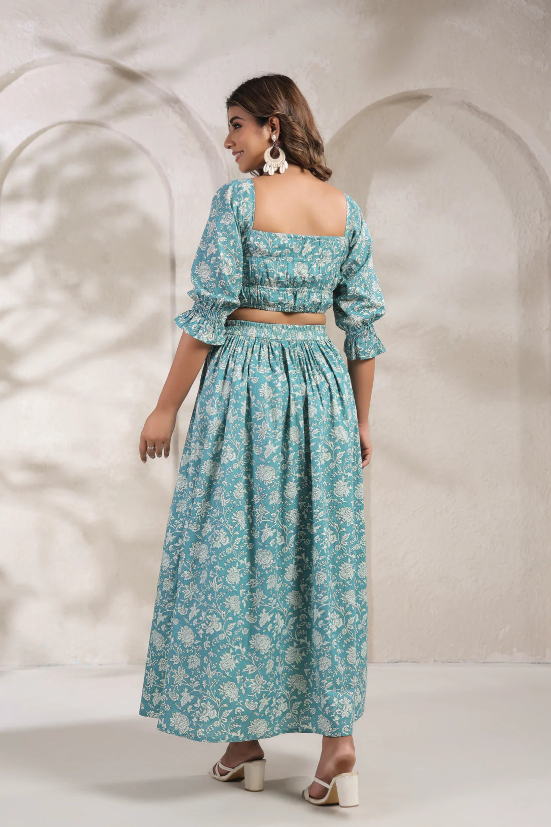 Elegant Cotton Crop Top & Skirt Co-ord Set – Floral Print | Summer Ethnic Wear
