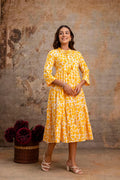 Sunshine Yellow Printed Pure Cotton Dress for Women