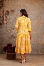 Sunshine Yellow Printed Pure Cotton Dress for Women