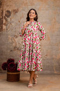 Pink Floral Pure Cotton Midi Dress