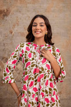 Pink Floral Pure Cotton Midi Dress