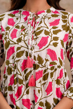 Pink Floral Pure Cotton Midi Dress