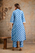 Sky Blue Striped Cotton Kurta Set for Women – Soft Co-Ord Summer Wear