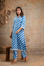Sky Blue Striped Cotton Kurta Set for Women – Soft Co-Ord Summer Wear
