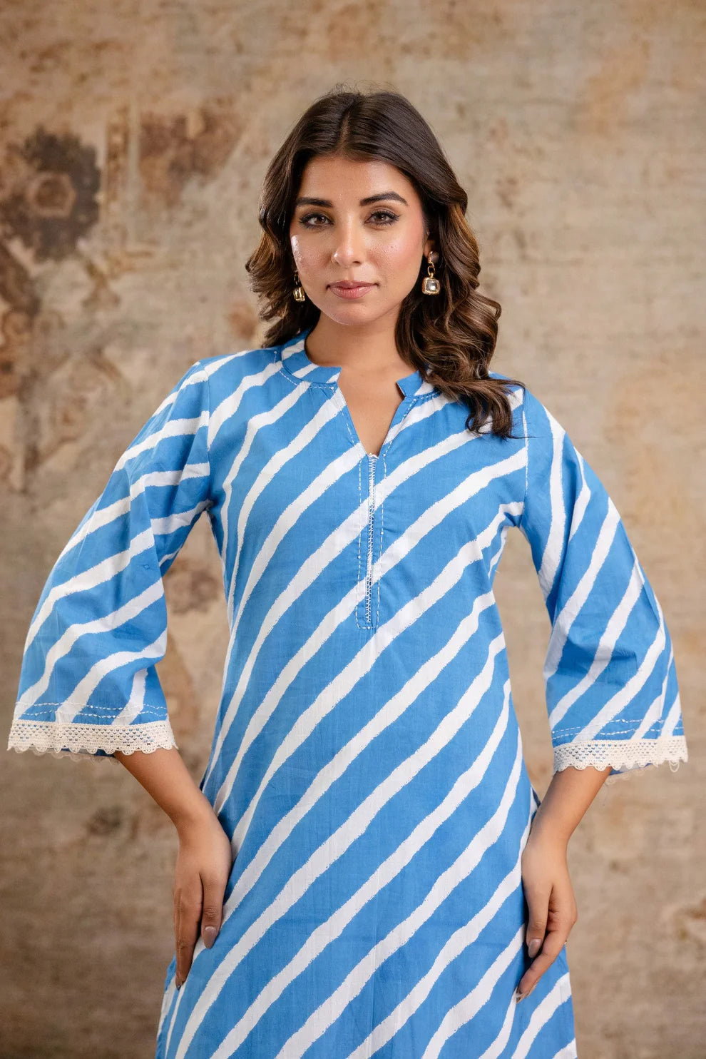 Sky Blue Striped Cotton Kurta Set for Women – Soft Co-Ord Summer Wear