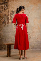 Red Floral Pure Cotton Midi Dress