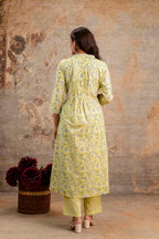 Lemon Floral Pure Cotton Kurta Set