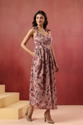Dusty Pink Floral Printed Pure Cotton Maxi Dress — Shoulder Tie Straps | Elasticated Back