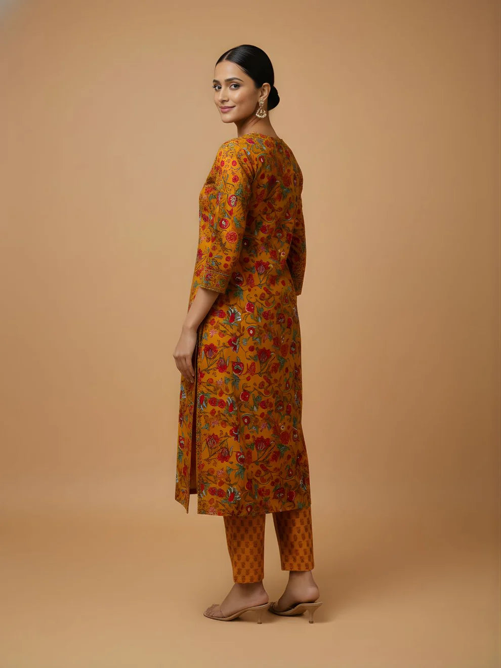 Mustard Bloom Pure Cotton Printed Kurta & Pant Set | Ethnic Floral Co-ord