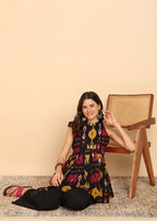 Black Geometric Printed Fit And Flare Cotton Stitched Tunic