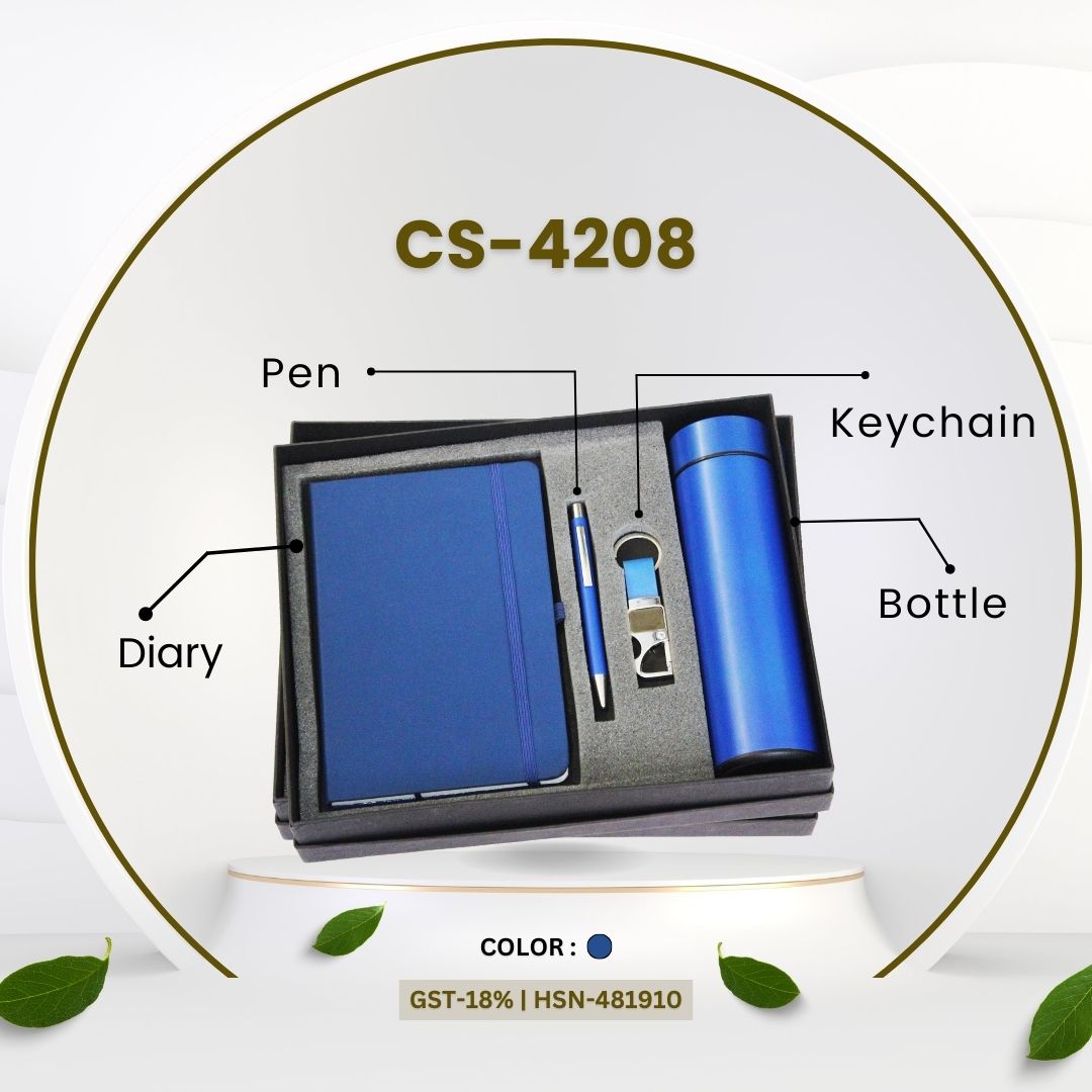 4-in-1 Premium Red Corporate Gift Set – Bottle, Notebook, Pen & Keychain