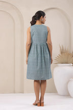 Printed Cotton Front Placket Midi Dress — Sleeveless, Everyday Comfort Fit