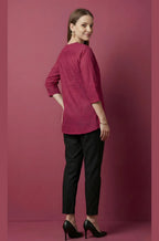 Magenta Pure Cotton Dobby Jaipur Top with Front Pleat & Button Detail