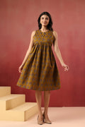 Printed Cotton Sleeveless Dress — Elegant Flared Casual Wear